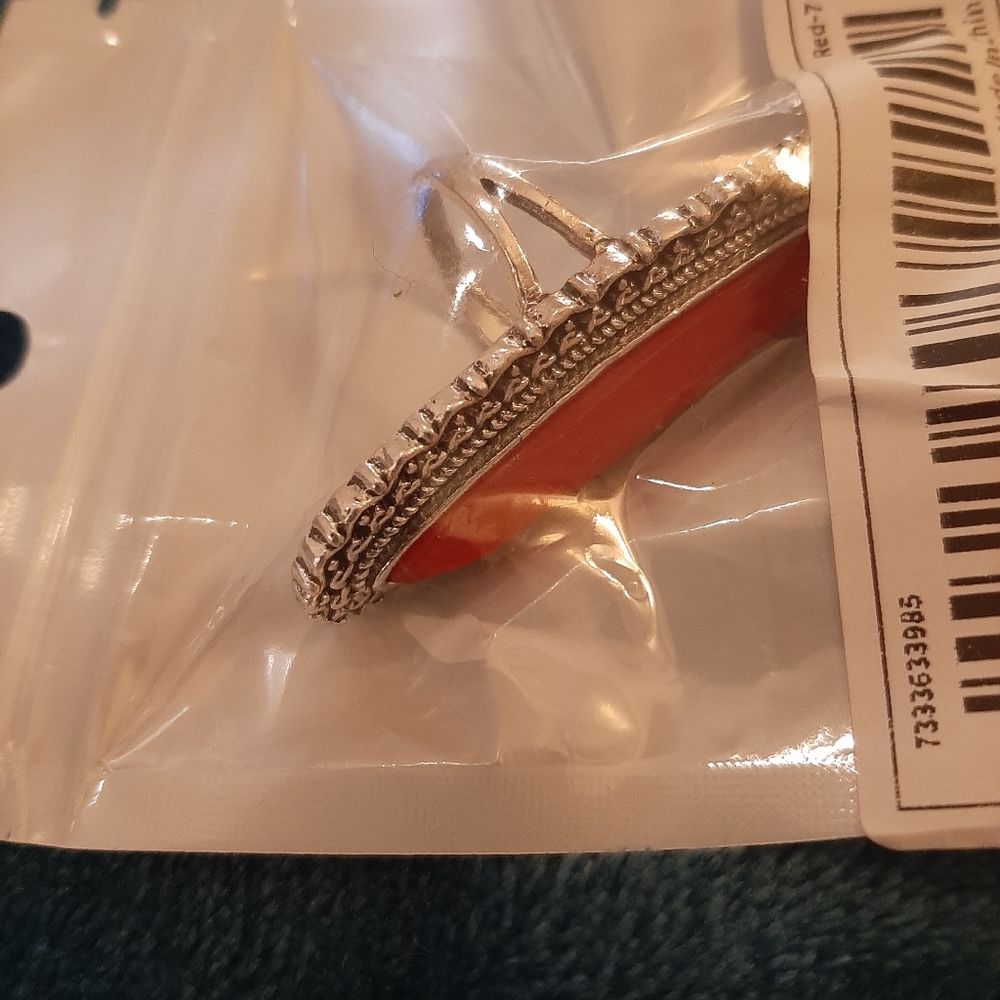 Silvertone Red Inlay Ring - Picture 4 of 4